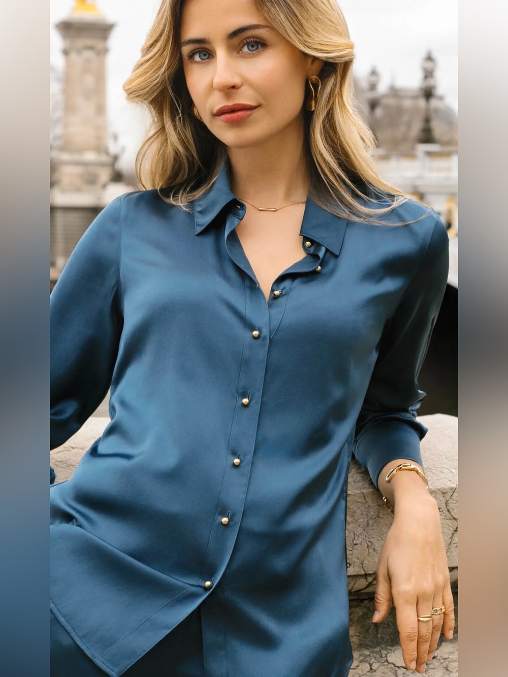 Ravella Milano Silk Blouse in Midnight Navy Small